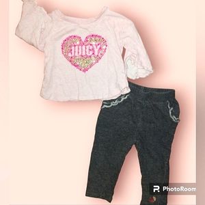 GUC Pretty JUICY COUTURE Girls Long Sleeve Top/Pants Bling Heart Set☆12mo